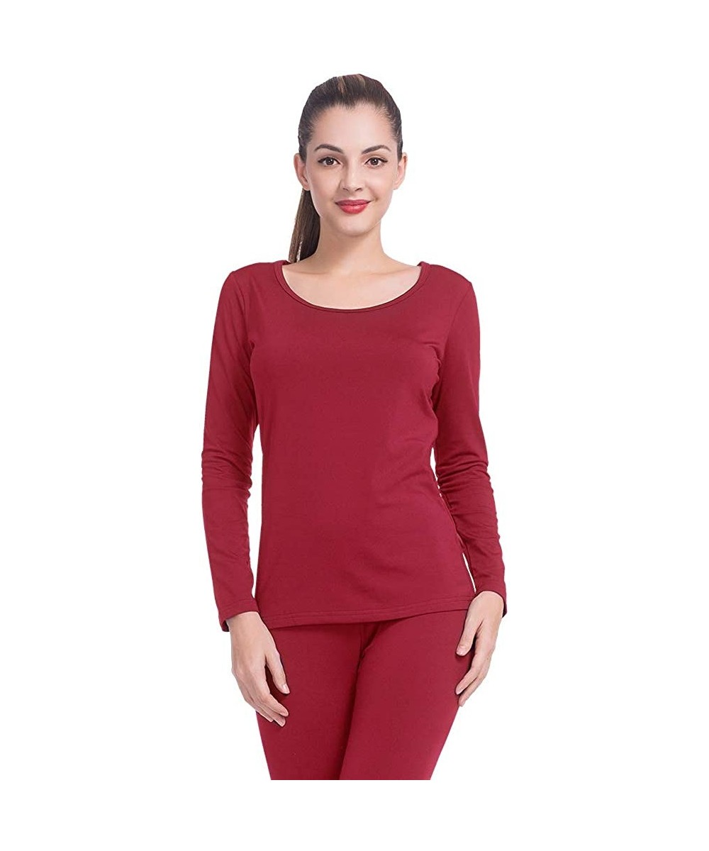 Thermal Underwear Thermal Tops for Women Fleece Lined Shirt Long Sleeve Base Layer V Neck - Scoop Neck-red - CP192DLQ0U9