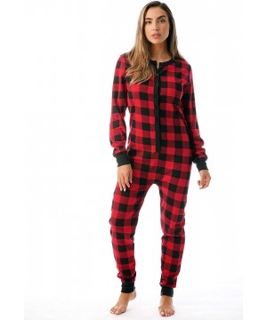 Thermal Underwear Womens Henley Thermal Onesie Buffalo Plaid and Tie Dye - Red / Black - CZ18CSROS2T