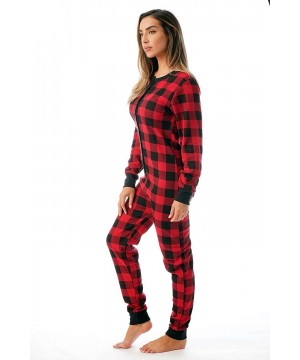 Thermal Underwear Womens Henley Thermal Onesie Buffalo Plaid and Tie Dye - Red / Black - CZ18CSROS2T