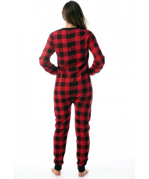 Thermal Underwear Womens Henley Thermal Onesie Buffalo Plaid and Tie Dye - Red / Black - CZ18CSROS2T