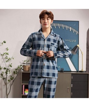 Sleep Sets Men's Pajamas Suit- Autumn and Winter Men's Nightwear Cotton Long Sleeve Pyjamas Loose Plaid Casual Cotton Home Se...