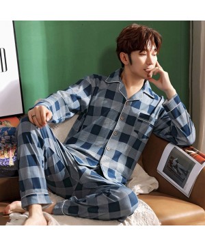 Sleep Sets Men's Pajamas Suit- Autumn and Winter Men's Nightwear Cotton Long Sleeve Pyjamas Loose Plaid Casual Cotton Home Se...