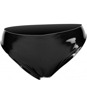 Panties Womens Latex Rubber Briefs with Open Crotch Underwear - Black - CP189UERCLK