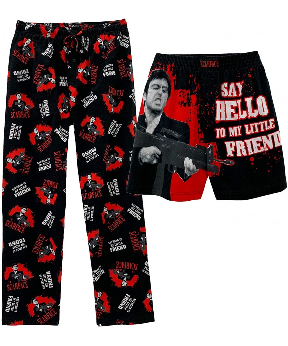 Sleep Sets Scarface Tony Montana Men's Pajama Pants Loungewear - Boxer Shorts and Pants 2 Pieces Sets - Red/Black - CT199IETQ2L