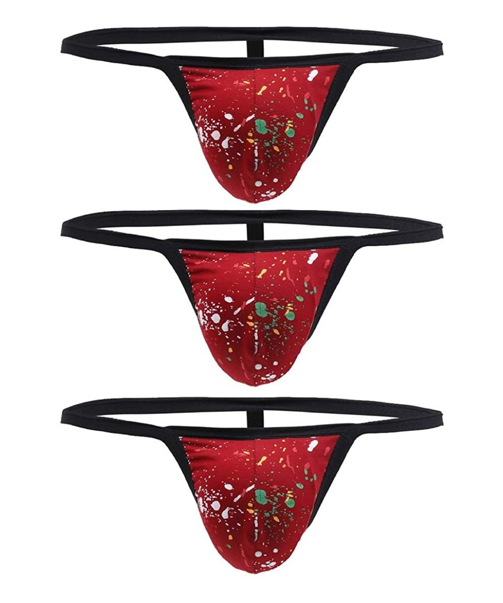 G-Strings & Thongs Men's Sexy T-Back Thong Colorful Dot Printing Underwear - Burgundy-3p - CW1907YS7IT