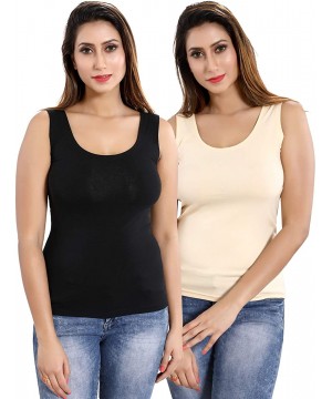 Camisoles & Tanks Women Lycra Cotton Tank Top Vest Pack of 2 - Multicolor - Black-beige - CH199HQ8NCK