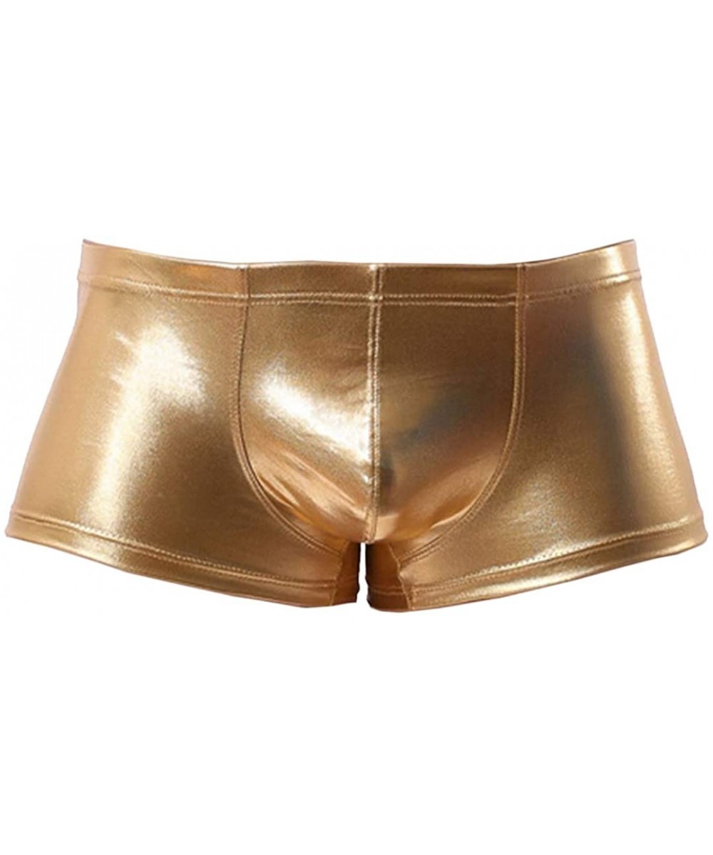 Boxer Briefs Men's Liquid Metallic Boxer Shorts Drawstring Underwear Briefs Swimsuit Trunks Underpants Swimwear - Gold a - CA...