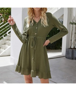 Nightgowns & Sleepshirts Women's Dress Fashion V-Neck Long-Sleeved Long Skirt Casual Loose Frock with Leather Buckle Casual G...