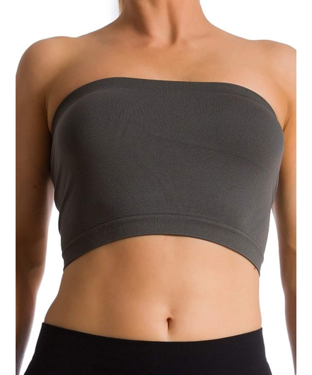 Camisoles & Tanks Plus Size Seamless Strapless Bandeau Bra Tube Top Sports Bra Yoga XL 1X 2X 3X 4X (no Padded) - Grey - CM185...