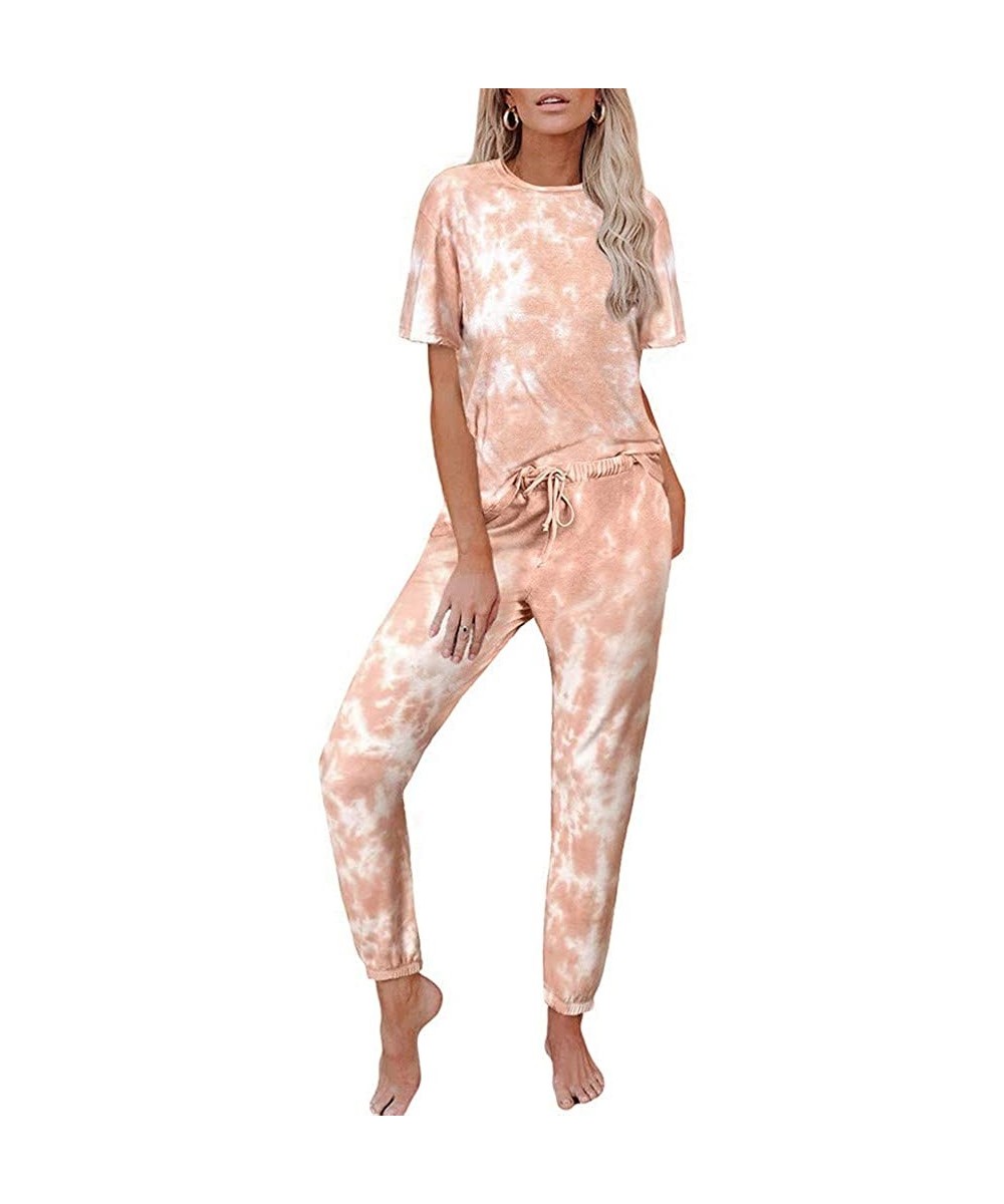 Sets Tie Dye Lounge Sets for Women Womens Tie Dye Printed Short Sleeve Pajamas Set Tops and Pants Joggers Nightwear Orange - ...