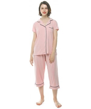 Sets Pajama Set for Women - Long-Short Sleeve V Neck Sleepwear with Pants - Short Pink - C018T735QZI