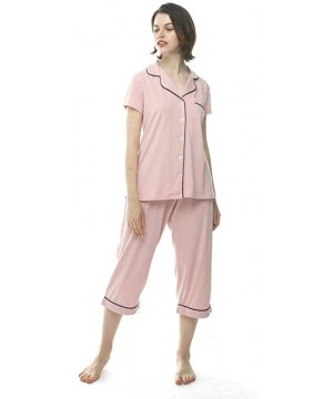 Sets Pajama Set for Women - Long-Short Sleeve V Neck Sleepwear with Pants - Short Pink - C018T735QZI