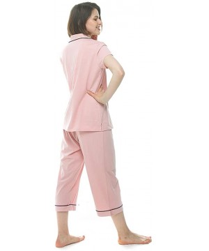 Sets Pajama Set for Women - Long-Short Sleeve V Neck Sleepwear with Pants - Short Pink - C018T735QZI