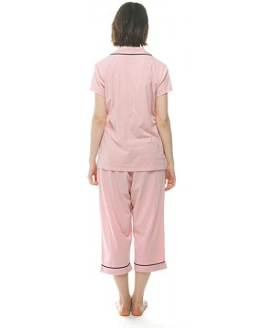 Sets Pajama Set for Women - Long-Short Sleeve V Neck Sleepwear with Pants - Short Pink - C018T735QZI