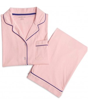 Sets Pajama Set for Women - Long-Short Sleeve V Neck Sleepwear with Pants - Short Pink - C018T735QZI