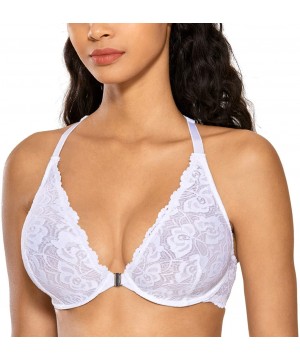 Bras Women's Lace Racerback Front Closure Plunge Minimizer Underwire Unlined Bra - White-front Closure - CO18UCSNGTD