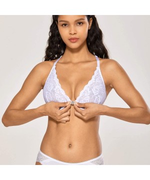 Bras Women's Lace Racerback Front Closure Plunge Minimizer Underwire Unlined Bra - White-front Closure - CO18UCSNGTD