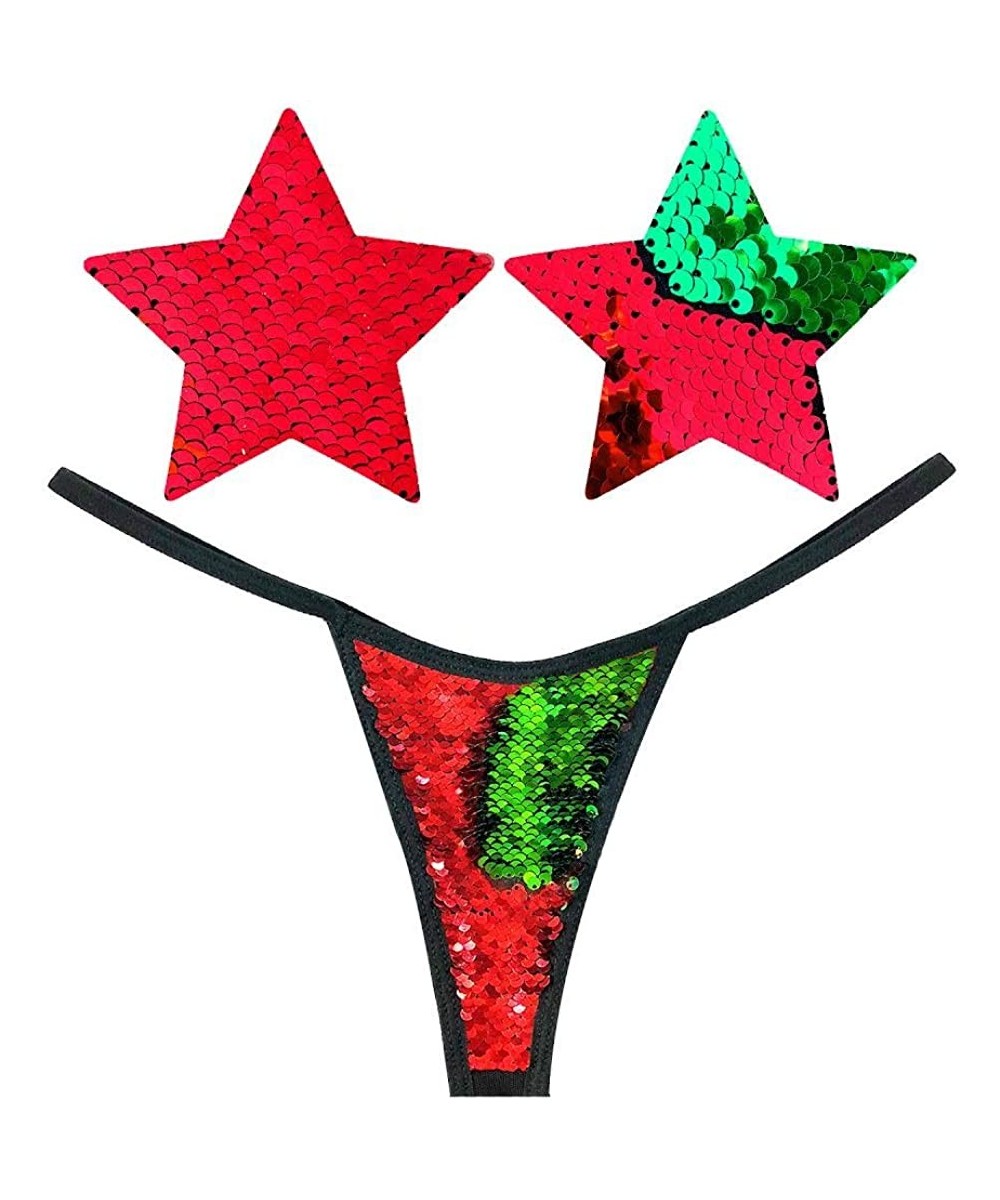 Panties Naughty Knix G String with Matching Nipztix Pasties - Ho Ho Ho Christmas Red to Green - CA18KOH84KM