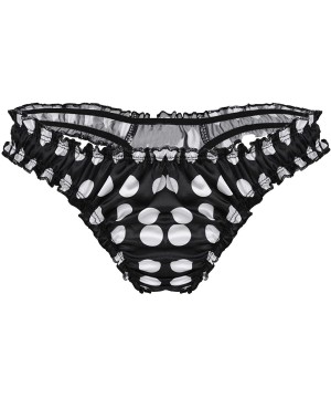 Briefs Sissy Men's Silky Satin Ruffled Frilly Polka Dots Bikini G-String Thong Panties Underwear - Black - C618ED8EKS5