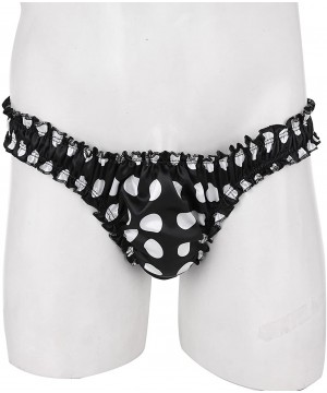 Briefs Sissy Men's Silky Satin Ruffled Frilly Polka Dots Bikini G-String Thong Panties Underwear - Black - C618ED8EKS5