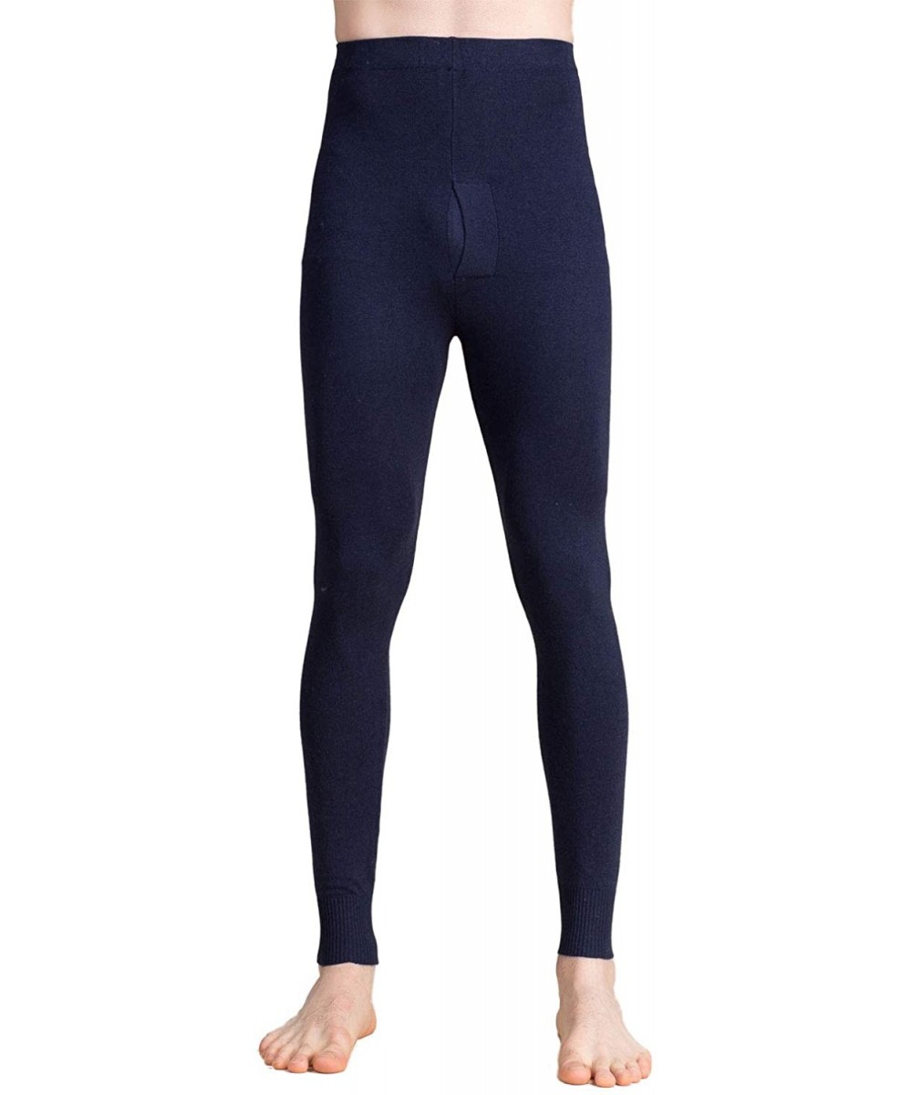 Thermal Underwear Cashmere Silk Knit Men Sheer Thermal Pant Long Johns Bottom - Dark Blue - C518MDT0NGN