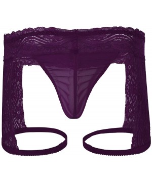 G-Strings & Thongs Men's Sheer Lace Sissy Pouch Lingerie See-Through Thong Briefs Crossdress Shorts Underwear Garter Thong G-...