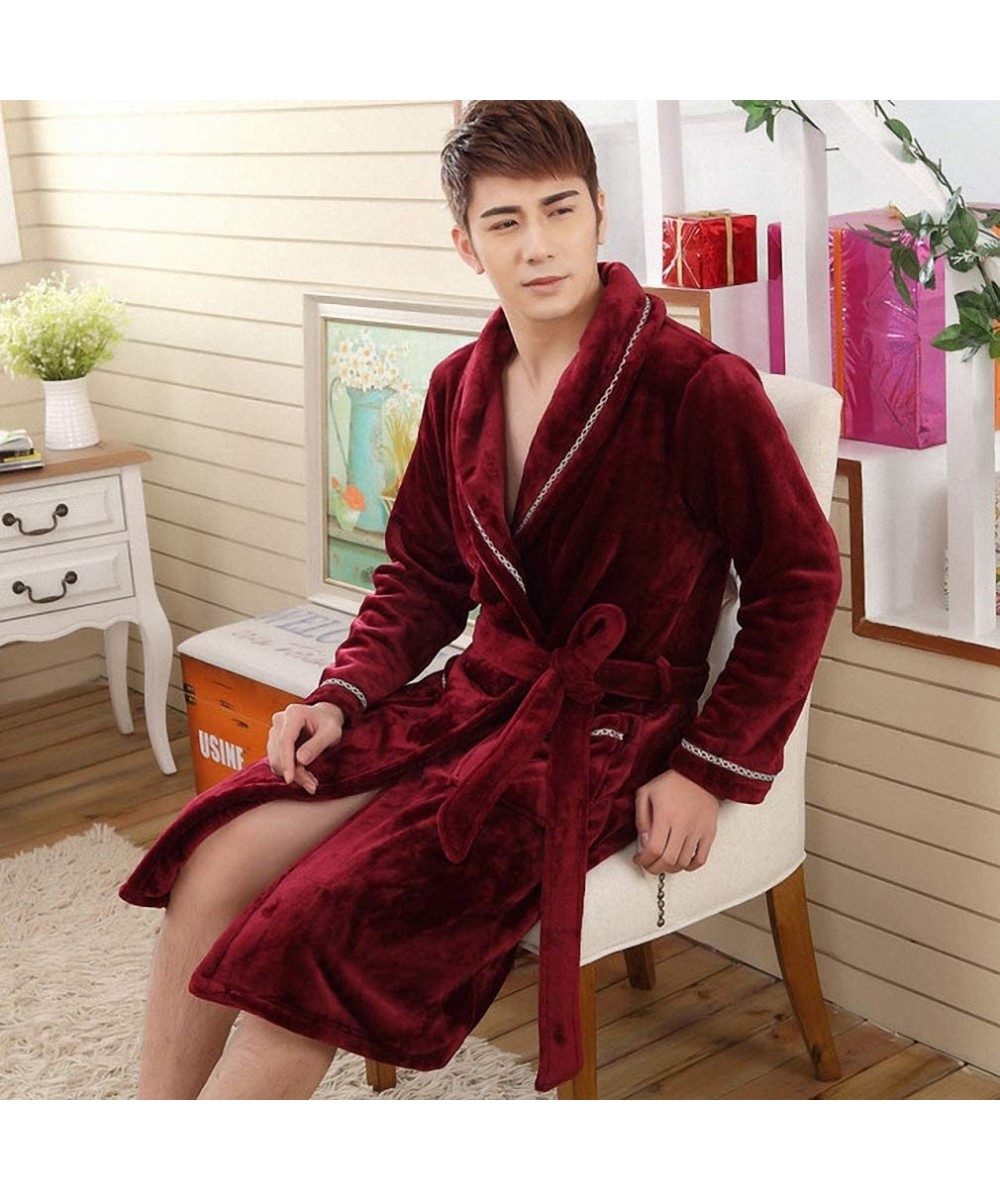 Robes Winter Thick Warm Female Coral Fleece V-Neck Kimono Robe Lovers Couple Nightgown Bath Gown Sleepwear Men Nightwear - Me...