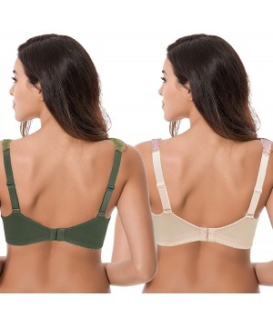 Bras Women's Plus Size Minimizer Unlined Wireless Lace Full Coverage Bras - Deep Lichen Green-nude(2 Pack) - C919854TZ8D