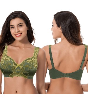 Bras Women's Plus Size Minimizer Unlined Wireless Lace Full Coverage Bras - Deep Lichen Green-nude(2 Pack) - C919854TZ8D