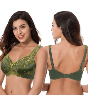 Bras Women's Plus Size Minimizer Unlined Wireless Lace Full Coverage Bras - Deep Lichen Green-nude(2 Pack) - C919854TZ8D