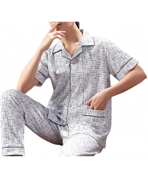 Sleep Sets Men Classic Summer Short Sleeve Shirt Pants Satin Pajama Set Sleepwear - 29 - CP19DUA8HYO