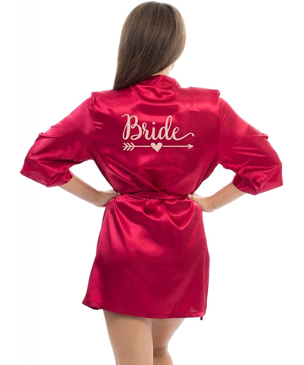 Robes Satin Robe for Bride Bridesmaid Party with Rose-Gold Glitter - Burgundy-bride - CM190T26TKM