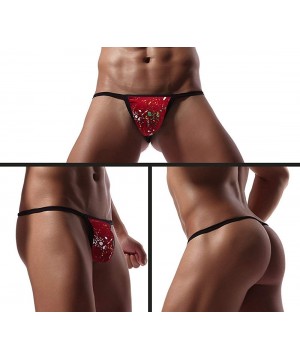 G-Strings & Thongs Men's Sexy T-Back Thong Colorful Dot Printing Underwear - Burgundy-3p - CW1907YS7IT