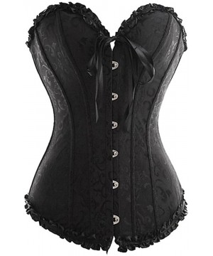 Bustiers & Corsets Women's Lace Up Boned Sexy Plus Size Overbust Corset Bustier Top with G-String - Black - CL11LED6GQ1