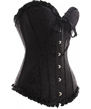 Bustiers & Corsets Women's Lace Up Boned Sexy Plus Size Overbust Corset Bustier Top with G-String - Black - CL11LED6GQ1