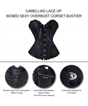 Bustiers & Corsets Women's Lace Up Boned Sexy Plus Size Overbust Corset Bustier Top with G-String - Black - CL11LED6GQ1