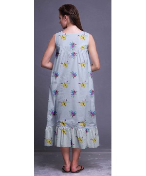 Nightgowns & Sleepshirts Sleeveless Cotton Nightgowns for Women Printed Mid-Calf Length Sleepwear - Light Lavender Blue3 - CK...