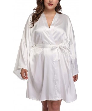 Robes Women's Plus Size Silky Robes Pure Color Short Satin Bathrobes for Wedding - White - CG196EMDCEH