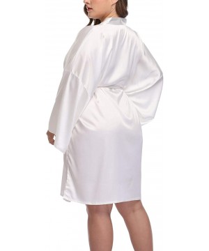 Robes Women's Plus Size Silky Robes Pure Color Short Satin Bathrobes for Wedding - White - CG196EMDCEH