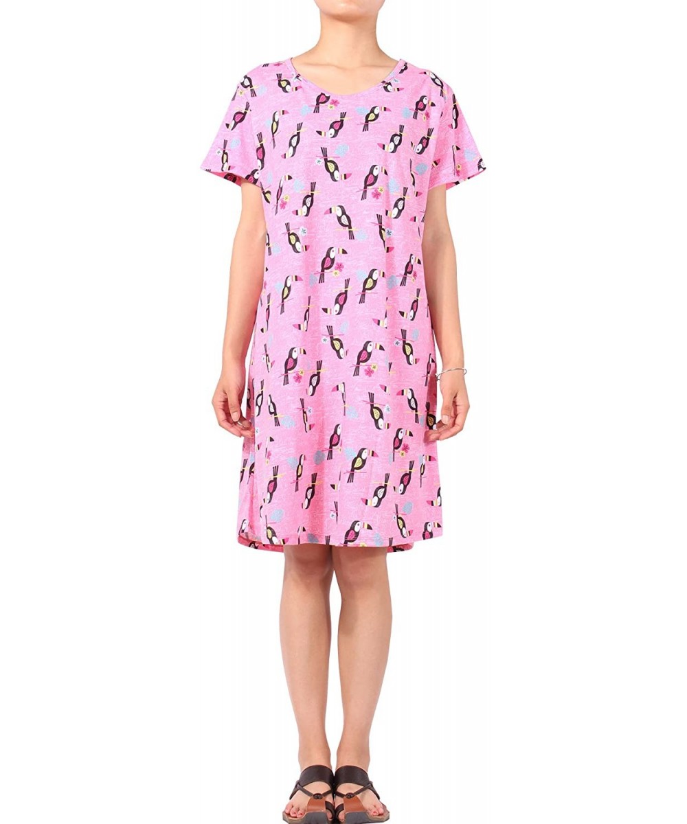 Nightgowns & Sleepshirts Womens' Short Sleeve Nightgown Print Sleep Dress Cute Sleepwear - Pink - C418GNU302S