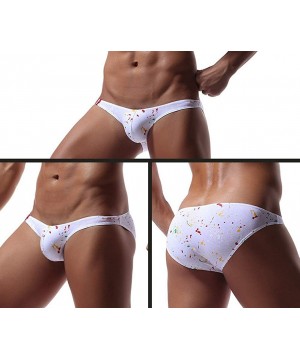 Bikinis Mens Sexy Colorful Dot Printing Briefs Soft Breathable Bulge Pouch Underwear - White - CF18RDA2ND4