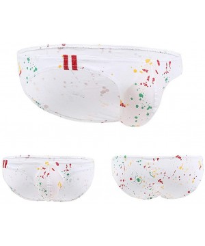 Bikinis Mens Sexy Colorful Dot Printing Briefs Soft Breathable Bulge Pouch Underwear - White - CF18RDA2ND4