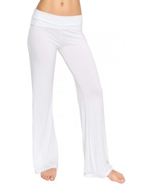 Bottoms Women's Stretchy High Waist Casual Wide Leg Lounge Pajama Palazzo Pants - White - CO18HTYG8NS