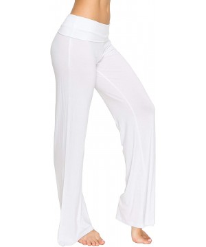 Bottoms Women's Stretchy High Waist Casual Wide Leg Lounge Pajama Palazzo Pants - White - CO18HTYG8NS