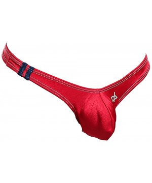 G-Strings & Thongs Designer Slim Stripe Thong Bulge Pouch Men's Underwear - Red - CL196X3Z47L