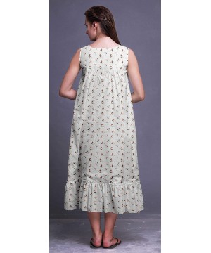 Nightgowns & Sleepshirts Printed Cotton Nightgowns for Women Sleeveless Gown Sleepwear Maxi Dress - White17 - CI18S7N43E9