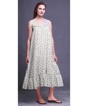 Nightgowns & Sleepshirts Printed Cotton Nightgowns for Women Sleeveless Gown Sleepwear Maxi Dress - White17 - CI18S7N43E9