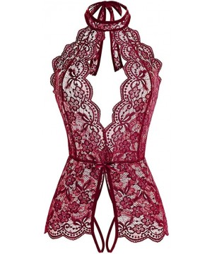 Baby Dolls & Chemises Women Lingerie Lace Babydoll V Neck Sleepwear Strap Bodysuit Sexy Teddy Lingerie Jumpsuit Open Crotch U...