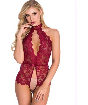 Baby Dolls & Chemises Women Lingerie Lace Babydoll V Neck Sleepwear Strap Bodysuit Sexy Teddy Lingerie Jumpsuit Open Crotch U...