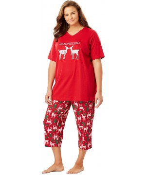 Sets Women's Plus Size 2-Piece Capri Pj Set Pajamas - Cornflower Blue Cat Mom (0759) - C9190LDA63Y